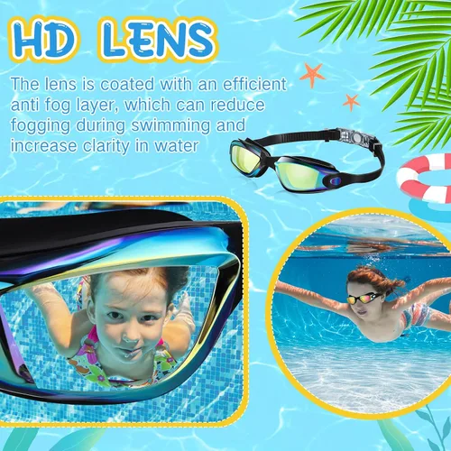 Vista 5 de Flutesan Paquete de 3 gafas de natación sin fugas, de silicona, antivaho con clip para la nariz, tapones para los oídos para adultos y niños, 3