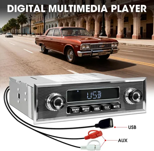 Vista 8 de Receptor de radio de coche Bluetooth retro: Estéreo vintage de un solo