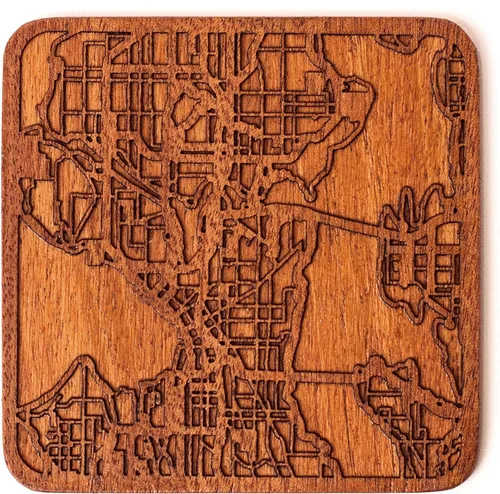 Vista 29 de Posavasos Amsterdam Map by O3 Design Studio, 1 pieza, posavasos de madera Sapele con mapa de la ciudad, hecho a mano, varias ciudades opcionales