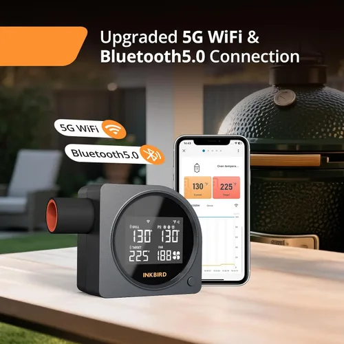 Vista 2 de Controlador de temperatura para barbacoa 5G Wi-Fi y Bluetooth INKBIRD, ventilador automático para ahumador con pantalla LCD para parrilla
