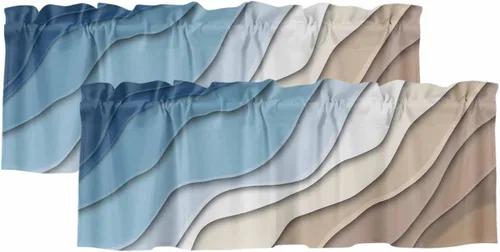 Vista 10 de Cortina de cenefa negra degradada para ventanas de kithchen, negro, blanco, gris, degradado, moderno, abstracto, geométrico, cenefa con bolsillo