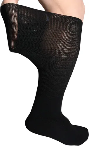 Vista 5 de SYOLLAVE Calcetines diabéticos extra anchos para linfedema, calcetines bariátricos no vinculantes hasta la rodilla para edema hinchado, pies