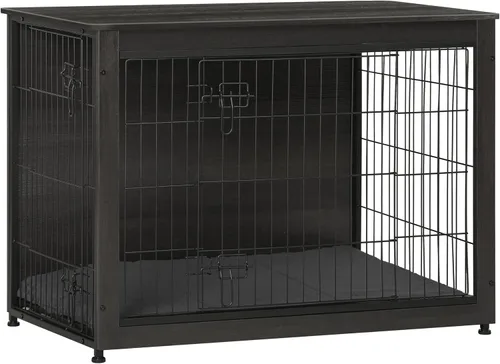Vista 40 de DWANTON - Perrera con cojín, de madera, con puertas dobles, para interiores, S, M, L, 27.2 pulgadas de largo, negro