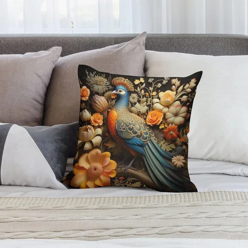 Vista 7 de Fundas cuadradas decorativas de Acción de Gracias, diseño de pájaros, flores, decoración del hogar, 12 x 12 pulgadas, otoño, Acción de Gracias