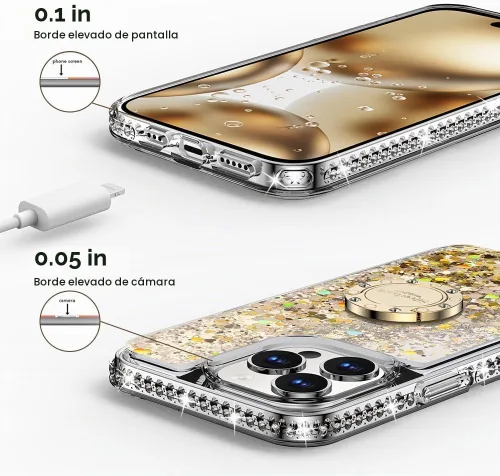 Vista 3 de Silverback - Funda para iPhone 13 Pro con soporte de anillo, color dorado transparente Claro Dorado