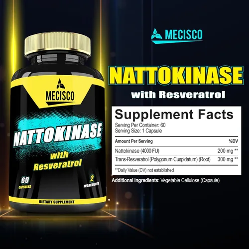 Vista 2 de Suplemento de nattoquinasa 4000 FU 200 mg con trans-resveratrol - 3200 mg por porción para la salud cardíaca, circulación y apoyo para el manejo