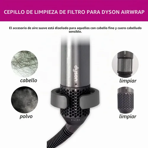 Vista 3 de Cepillo de limpieza de filtro para Dyson Airwrap, elimina el polvo y restaura el flujo de aire