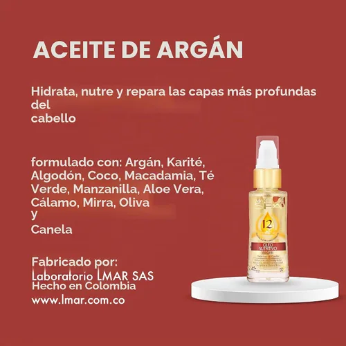 Vista 3 de L'MAR Tratamiento nutritivo para el cabello con aceite de argán con 12 aceites naturales Elixir para un cabello más suave y saludable, contiene