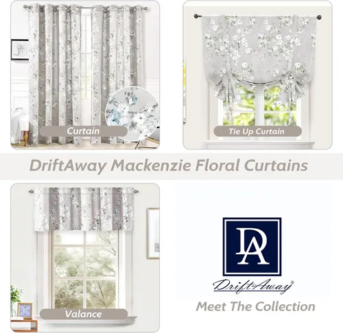 Vista 7 de DriftAway Cortinas florales grises para dormitorio, 63 pulgadas de largo, patrón estampado de ramas de flores azules y blancas, oscurecimiento