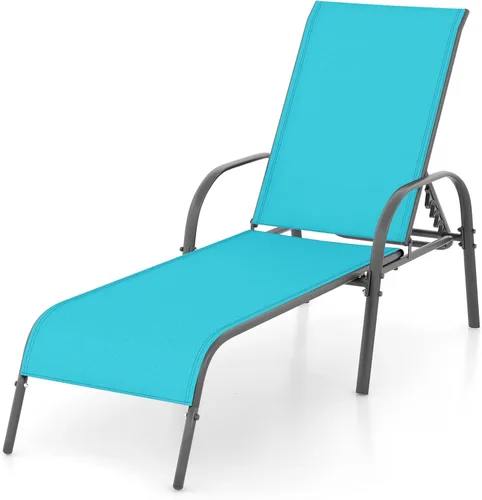 Vista 11 de Giantex Silla de Salón para Patio, Tumbona para Exteriores con Respaldo de 5 Posiciones Ajustables, Marco de Acero Resistente, Sillón Reclinable
