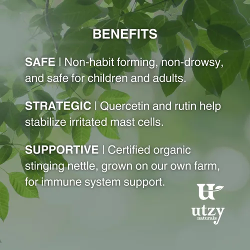 Vista 5 de Utzy Naturals Allurtica Suplemento de apoyo respiratorio y sinusal con quercetina y ortiga Soporte estacional para adultos y niños No