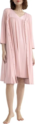 Vista 2 de Latuza Conjunto de camisón y bata de viscosa para mujer con botones delanteros
