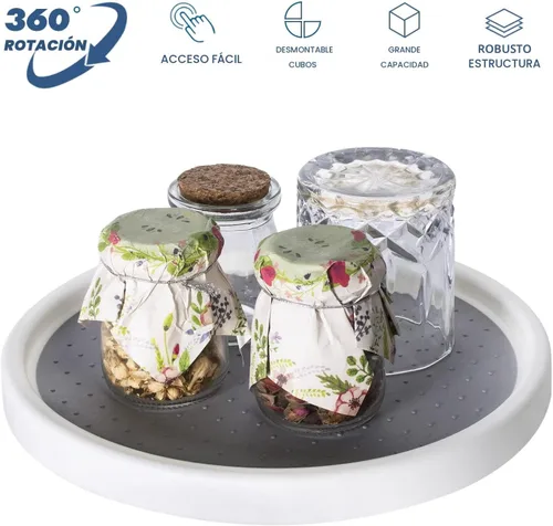 Vista 6 de Lazy Susan - Organizador giratorio de 2 niveles para especias antideslizante, organizador de condimentos giratorio de 360 grados, organizador
