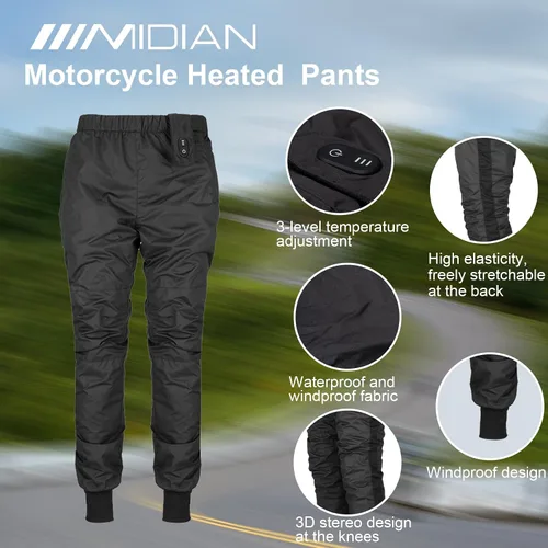 Vista 4 de MIDIAN Men's Winter Heated Pants with 2 Heat Zones, Black, Large, Long