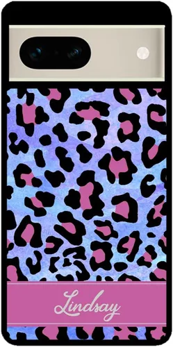 Vista 2 de Funda de goma negra personalizada con estampado de leopardo rosa y azul compatible con Google Pixel 10, 10 Pro, 10 Pro XL, 9a, 9 Pro, Pixel 9, Pixel