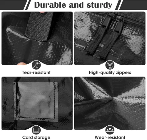 Vista 5 de Paquete de 6 bolsas de mudanza con cremallera lateral completamente abierta, extra grandes de 93 L, resistentes al agua, plegables para Negro