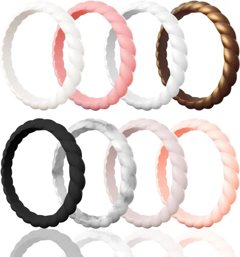 Vista 21 de Egnaro Women's Braided Silicone Wedding Ring, Stylish Stackable Rubber Band