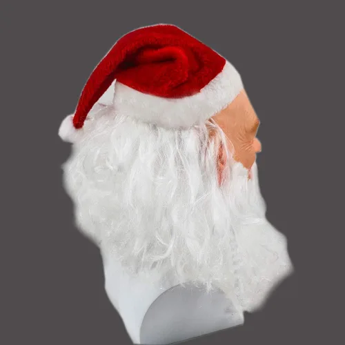 Vista 4 de HENGYUTOYMASK Máscara realista de látex de Papá Noel, disfraz de Navidad, cosplay, barba blanca, máscara roja, máscara de fiesta para adultos