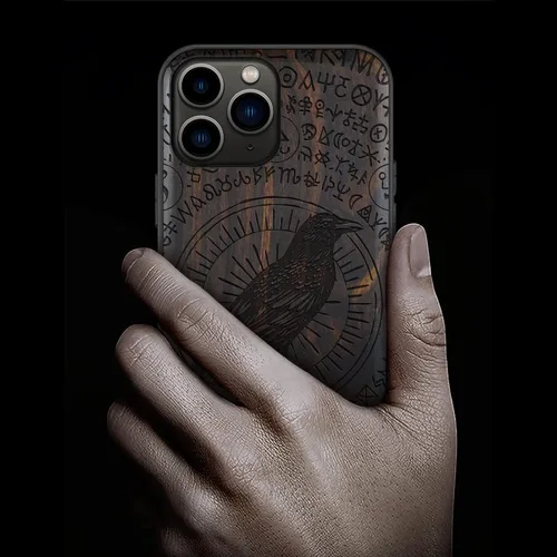 Vista 2 de Carveit Funda de madera para iPhone 11 Pro [madera natural y TPU suave negro] a prueba de golpes, protector de teléfono de madera único compatible
