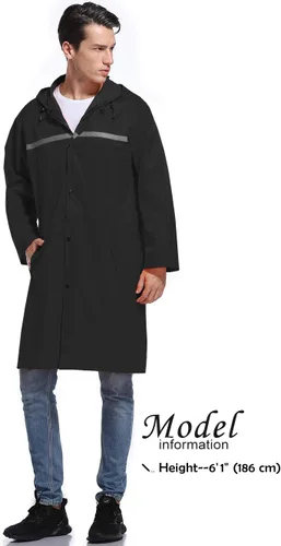 Vista 2 de Chaqueta de lluvia de seguridad larga con capucha para hombre, impermeable, poncho de emergencia