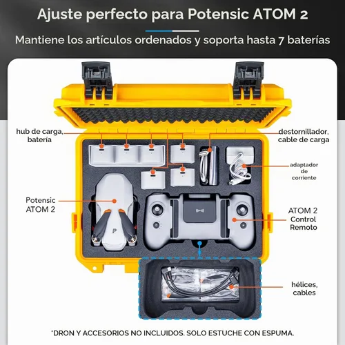 Vista 2 de Lykus Titan AM100 - Funda rígida impermeable para Potensic Atom 2/Atom 3-Axis/Atom SE/Atom LT Fly More Combo, soporta hasta 7 baterías [solo funda]