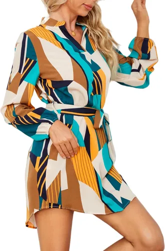 Vista 5 de Minivestido suelto con cuello en V y manga de siete puntos para mujer