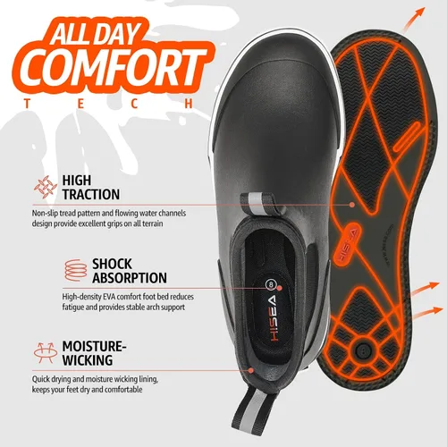 Vista 4 de HISEA Botas de cubierta para hombre, botas de pesca de agua salada, impermeables, botas de lluvia de alta tracción