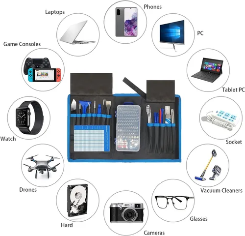 Vista 5 de oGoDeal Juego de destornilladores de precisión 155 en 1, kit profesional de herramientas de reparación electrónica para computadora, gafas, iPhone