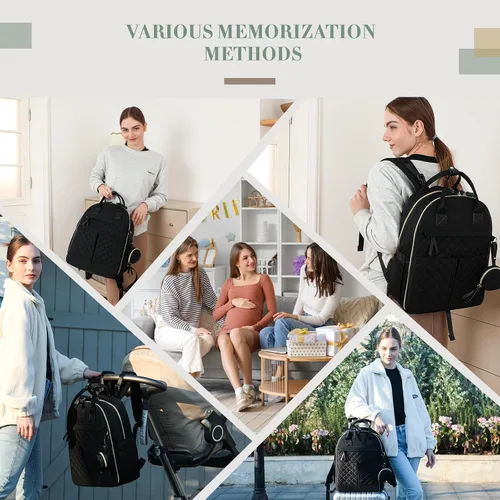 Vista 2 de Mochila para pañales con cambiador, bolsas de maternidad grandes para recién nacidos, 18 bolsillos, bolsillos aislados, correas para cochecito, Negro
