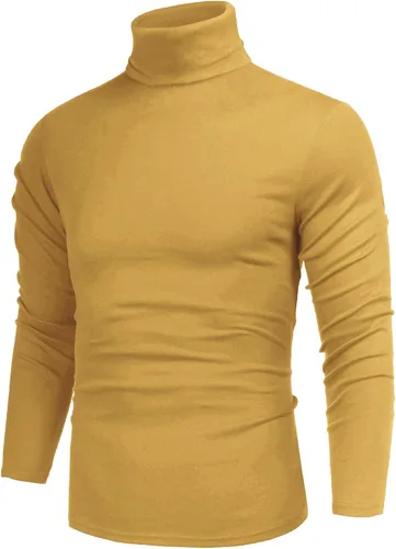 Vista 15 de Poriff - Suéter de cuello de tortuga térmico, de punto, liviano, casual, con corte entallado, para hombre Albaricoque