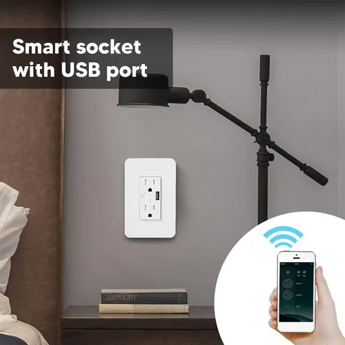 Vista 3 de Enchufe eléctrico controlado por voz de KS 604S Smart USB Wall Outlets para el hogar