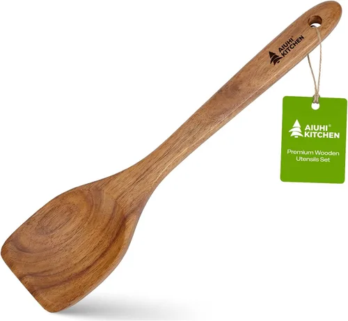 Vista 13 de Espátulas de madera, espátula de cocina plana antiadherente para cocinar, espátula de madera de teca para freír, voltear y girar