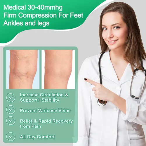 Vista 4 de Supervitae 2 pares de calcetines de compresión de 30-40 mmHg para hombres y mujeres, calcetines de compresión extra firmes con punta cerrada