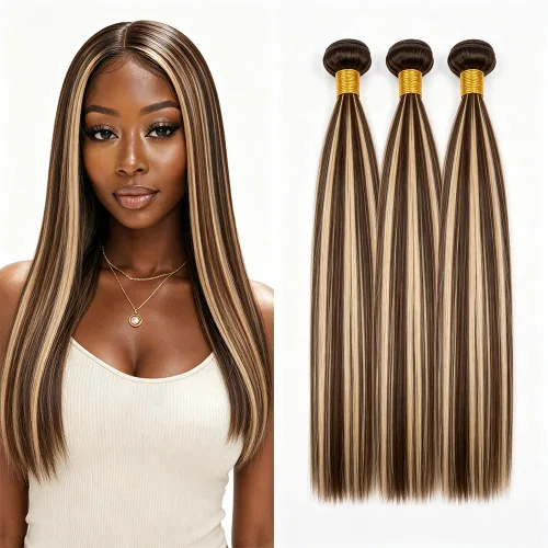Vista 162 de P4613 Cabello humano rizado onda profunda marrón y paquetes mixtos 8 10 12 P4613 Ombre Marrón-Rubio-DP