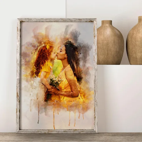 Vista 5 de NAZENTI Retrato Acuarela a partir de Foto, Regalos del Día de la Madre para Mamá, Regalos de Foto para Abuela, Lienzo Personalizado para Mamá