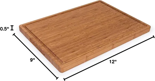 Vista 4 de Tabla de cortar de bambú con asas y ranuras para jugos, 12 x 9 x 0.47 pulgadas, tabla de cortar de cocina de madera carbonizada
