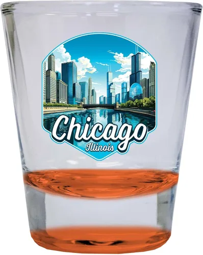 Vista 4 de Chicago Illinois A Souvenir - Vaso de chupito redondo de 1.5 onzas, color azul, paquete de 2