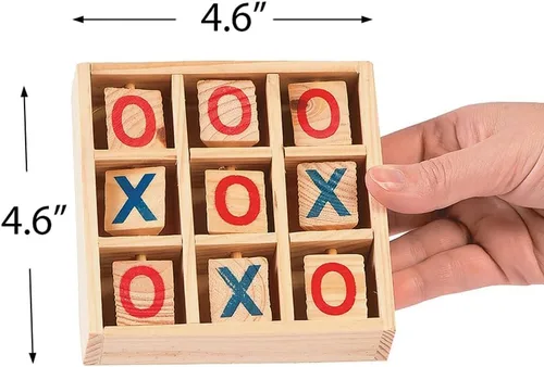 Vista 2 de Juego de mesa de madera de Tic Tac Toe - Juego de estrategia para niños - Juguete para viajes por carretera y juegos en interiores