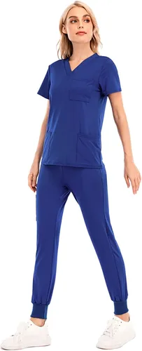 Vista 4 de Conjunto de uniformes médicos para mujer, conjunto de uniforme de enfermera, conjunto de trabajo al aire libre, conjunto de ropa quirúrgica elástica