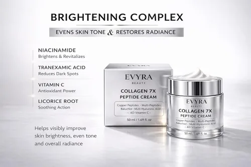 Vista 5 de EVYRA Collagen 7X Crema peptídica – Niacinamida y ácido tranexámico hidratante facial con baquuchiol, péptidos de cobre, ceramida y ácido