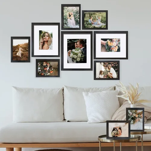Vista 3 de SESEAT Marcos de Fotos Collage, Juego de Marcos de Pared para Galería con Marcos de 11x14, 8x10, 5x7, 4x6 en Acabado de Madera de Grano Negro, Juego