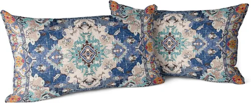 Vista 32 de Snycler Fundas de Almohada Decorativas Bohemias 16x16 pulgadas Juego de 2 Patrón de Alfombra Bohemia de Doble Cara Algodón Suave Funda de Cojín