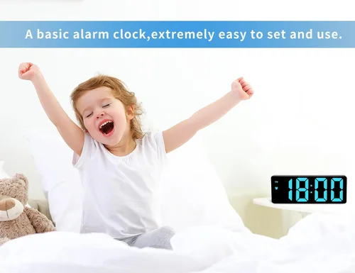 Vista 3 de Reloj Despertador Digital para Dormitorio, Relojes Electrónicos LED con Superficie de Espejo, Brillo Ajustable, Modo Snooze, Control de Voz