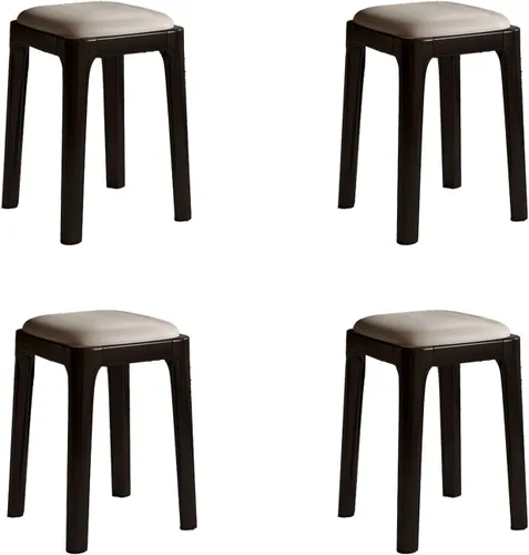 Vista 11 de Sillas de comedor de madera sin respaldo, sillas de cocina apilables, silla de comedor con cojín de piel sintética, silla cuadrada para sala
