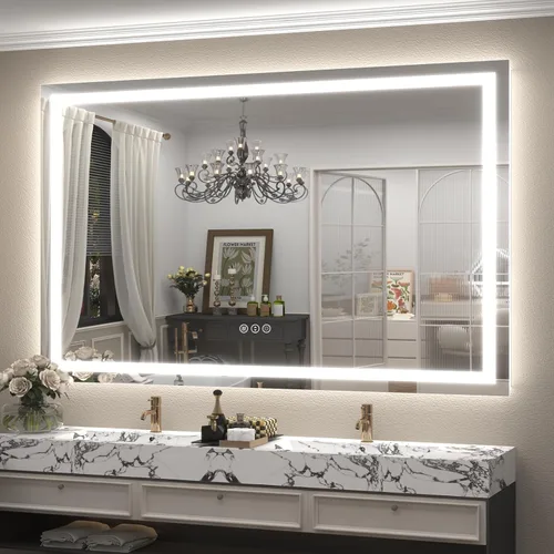 Vista 39 de Espejo de baño LED iluminado de 30 x 30 pulgadas para pared, espejo cuadrado de tocador con luces, regulable, antivaho, a prueba de roturas