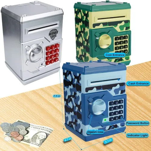 Vista 2 de 3 huchas electrónicas para niños, 3 unidades, gran juguete de regalo para niños y niñas, caja de ahorro de dinero con contraseña, regalo perfecto