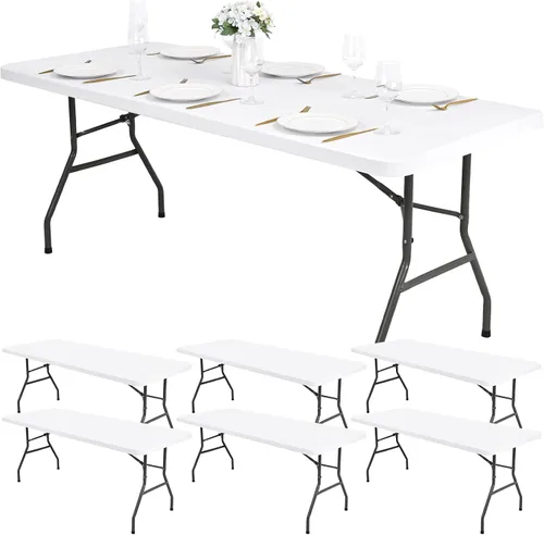 Vista 19 de Paquete de 6 fundas de tela elástica para mesa, color beige, para mesas de 8 pies, protector de mantel rectangular universal lavable y elástico