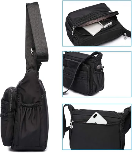 Vista 3 de Collsants Bolso bandolera pequeño de nailon para mujer, bolso de viaje, con múltiples bolsillos