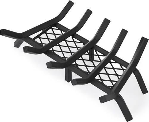 Vista 7 de G GOOD GAIN Rejilla para chimenea con retenedor de brasas, de 15.5" de hierro fundido resistente para interiores, chimenea, hogar, estufa de leña