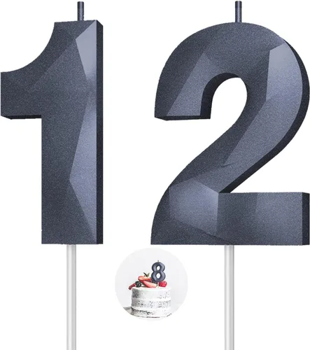Vista 158 de Velas de cumpleaños con números (0 velas negras), forma de diamante 3D, decoración de pastel de feliz cumpleaños para niños y hombres, cumpleaños